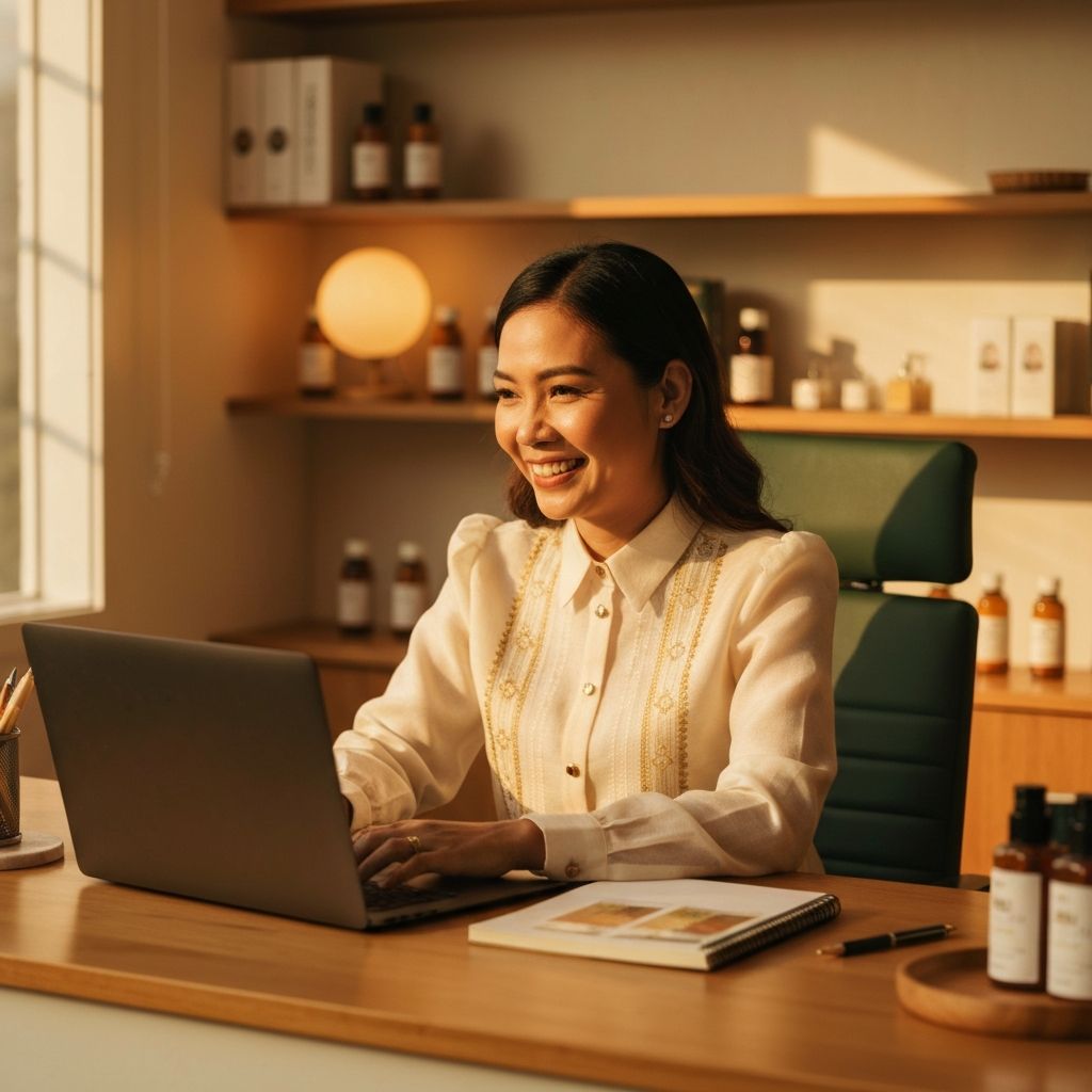 Filipino entrepreneur working with her business using AaniOS